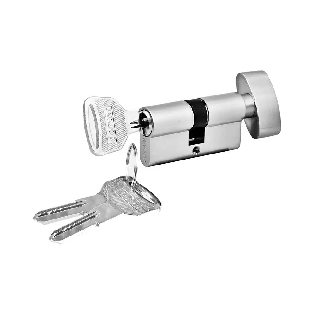 Dorset CL 407 One Side Computerized Key & One Side Knob Euro Profile Pin Cylinder Lock - 70 mm (Silver Satin)