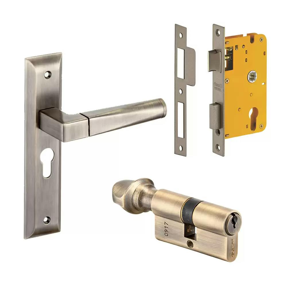 Dorset Cosmo 200 mm Mortise On Plate Door Handleset with Lock Body & 70 mm One Side Key & One Side Knob Cylinder - Patina