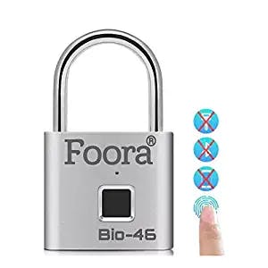 Foora Bio-46 Smart Lock Fingerprint Biometric Pad Lock 10 Fingerprint User with 2 Admin Waterproof (Silver Finish) (Fingerprint Biometric Padlock)