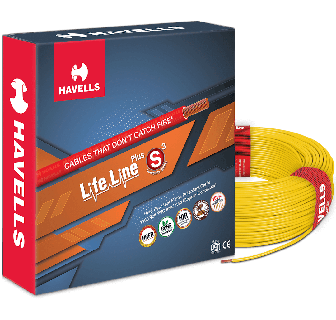 Havells LIFE LINE PLUS S3 HRFR CABLES (YELLOW) 0.5 sqmm.