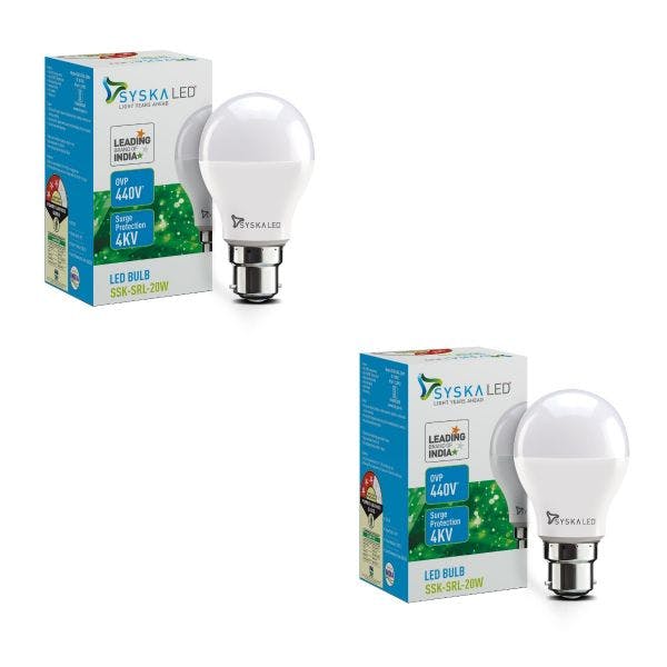 SYSKA 20W LED Bulbs with Life Span Up To 50000 Hours- (White)- Pack of 2SAVE