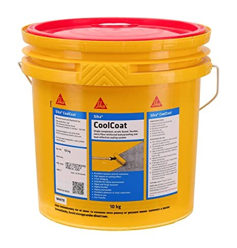 Sika CoolCoat, Flexible, micro fibre reinforced waterproofing and heat reflective coating system for roof slabs and terraces, White, 10kg