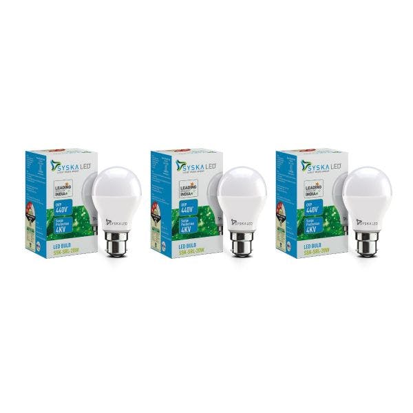 SYSKA 20W LED Bulbs with Life Span Up To 50000 Hours- (White)- Pack of 3