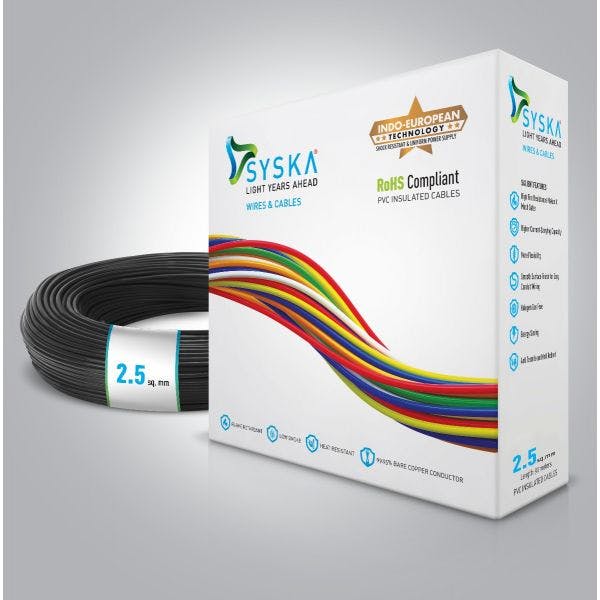 SYSKA WFBK511005 FR-2.5 sq mm Cables (Black, 90m Wire)