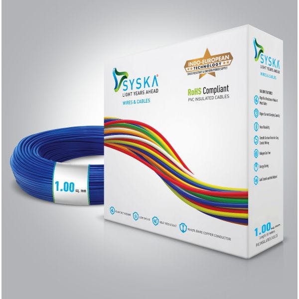 SYSKA WFBL511003 FR-1 sq mm Cables (Blue, 90m Wire)