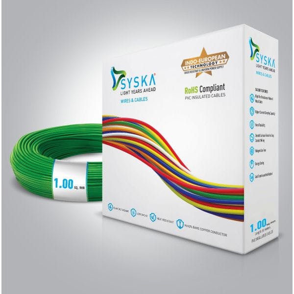 SYSKA WFGN511003 FR-1 sq mm Cables (Green, 90m Wire)