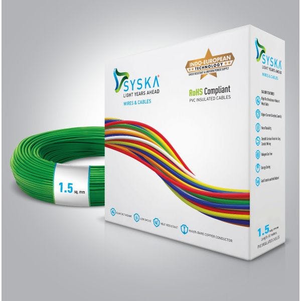 SYSKA WFGN511004 FR-1.5 sq mm Cables (Green, 90m Wire)