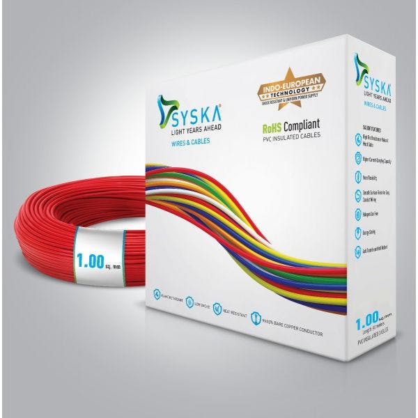 SYSKA WFRD511003 FR-1 sq mm Cables (Red, 90m Wire)