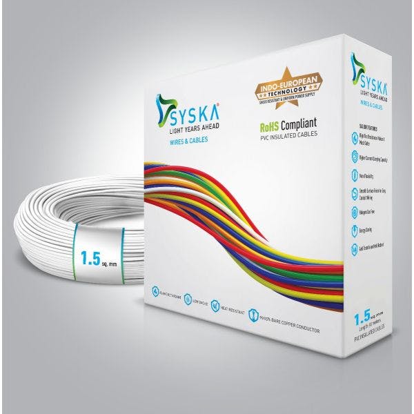 SYSKA WFWH511004 FR-1.5 sq mm Cables (White, 90m Wire)