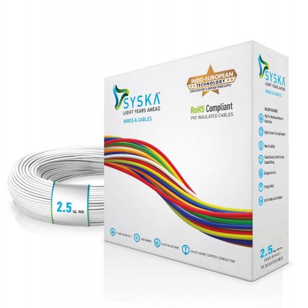 SYSKA WFWH511005 FR-2.5 sq mm Cables (White, 90m Wire)