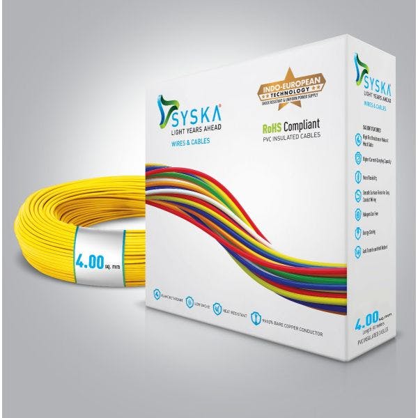 SYSKA WFYL511006 FR-4 sq mm Cables (Yellow, 90m Wire)